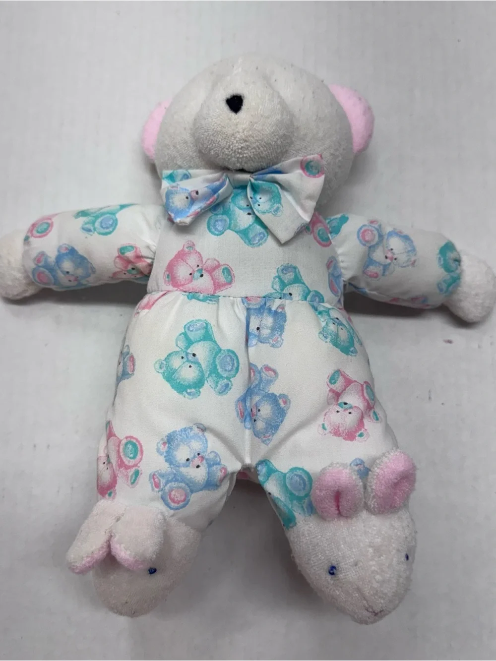 Carters Teddy Bear Rattle Plush White Bunny Slippers Terry Cloth Baby Toy